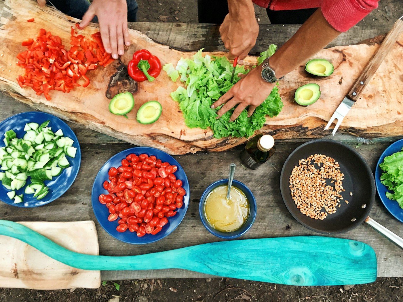 Close-up of skilled hands preparing food